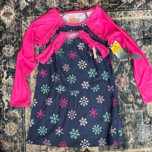 2/$15- Cat & Jack Pink & Blue Snowflake Nightgown with matching doll nightgown